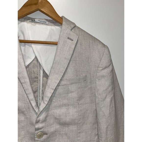 Zara Cream  Single Breasted Notch Lepel Two-Button Blazer Jacket Men's Size 40 - Picture 2 of 10